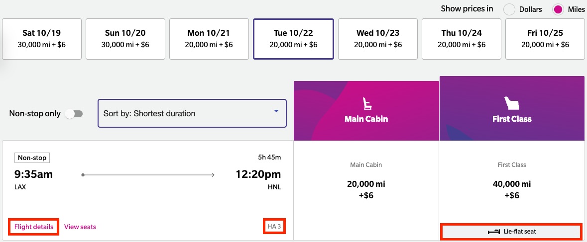 LAX-HNL Hawaiian Airlines first class award flight