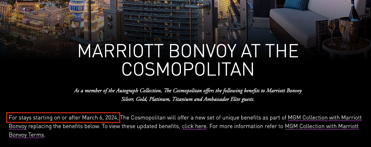 Marriott Bonvoy terms for The Cosmopolitan