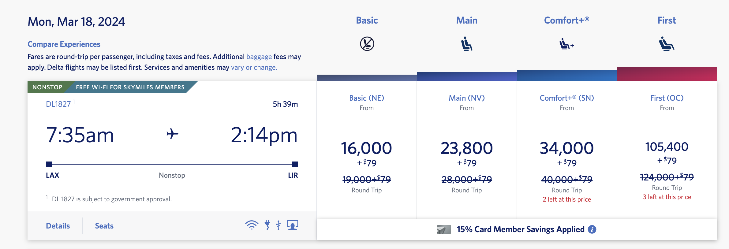 Delta SkyMiles Los Angeles (LAX) to Liberia, Costa Rica (LIR) flight