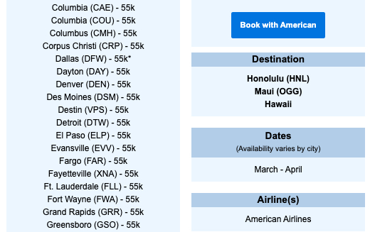 Thrifty Traveler Premium deal AA miles lie-flat to Hawaii
