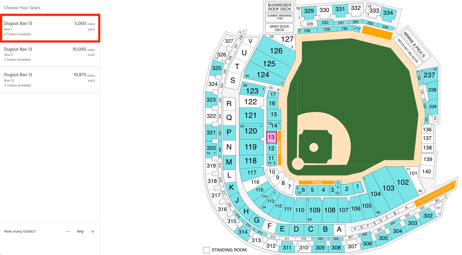 Target Field ticket map