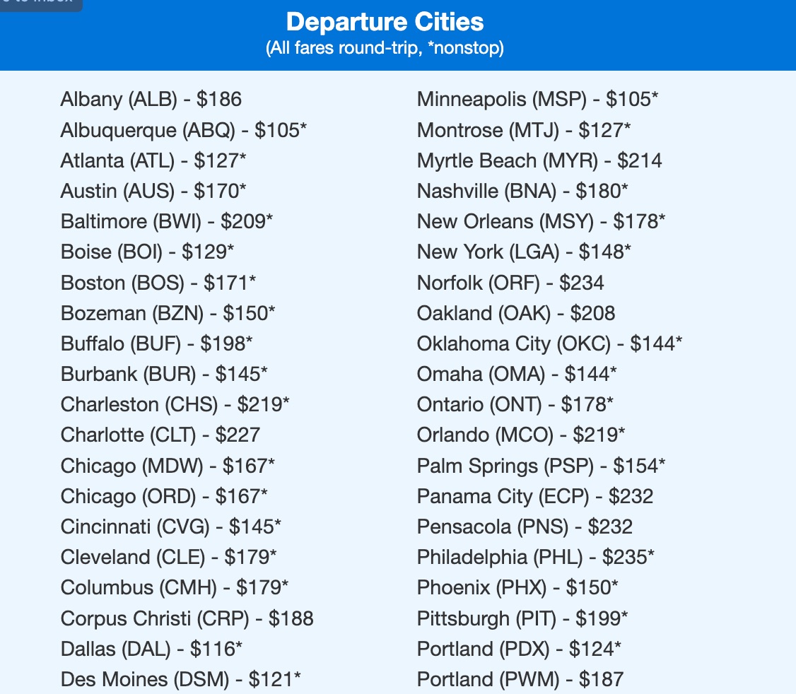 Thrifty Traveler Premium Denver sale departure cities