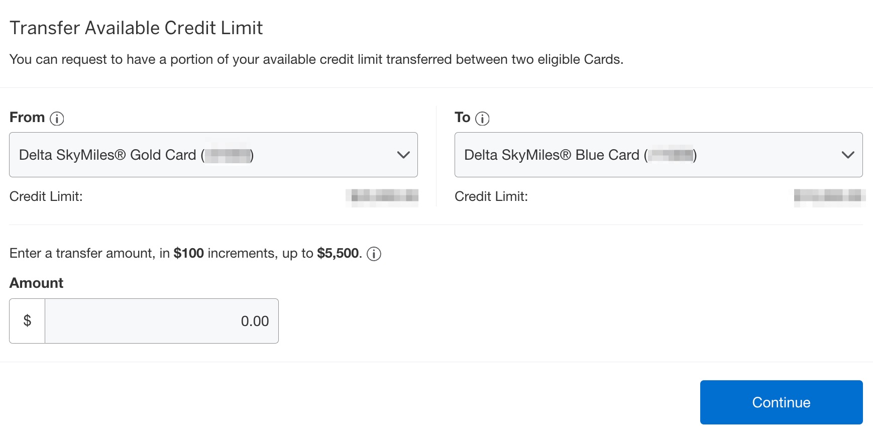 amex transfer credit limit