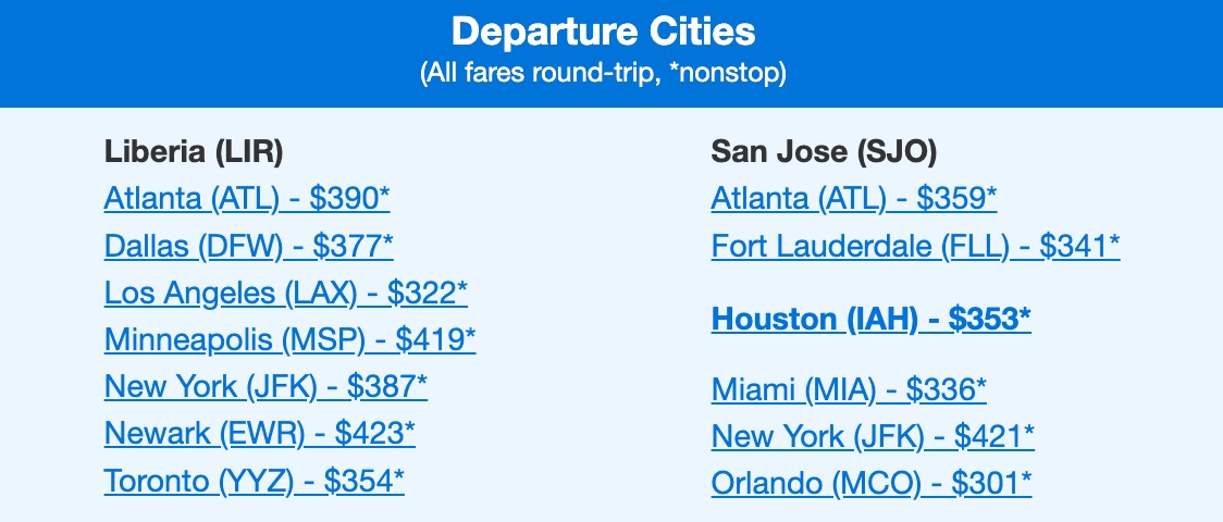 Thrifty Traveler Premium deal for Costa Rica nonstop flights