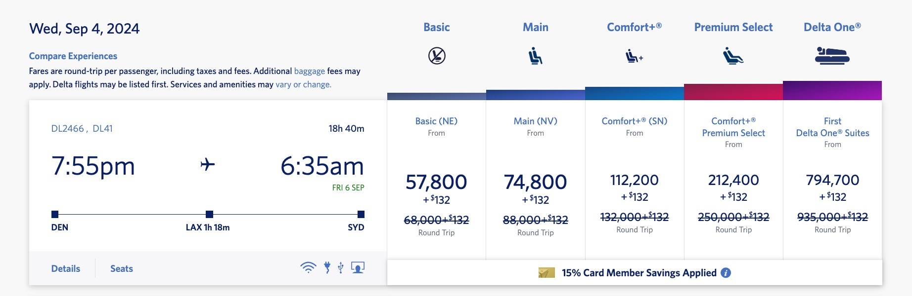 Delta SkyMiles Denver (DEN) to Sydney (SYD) flight with TakeOff 15 discount 