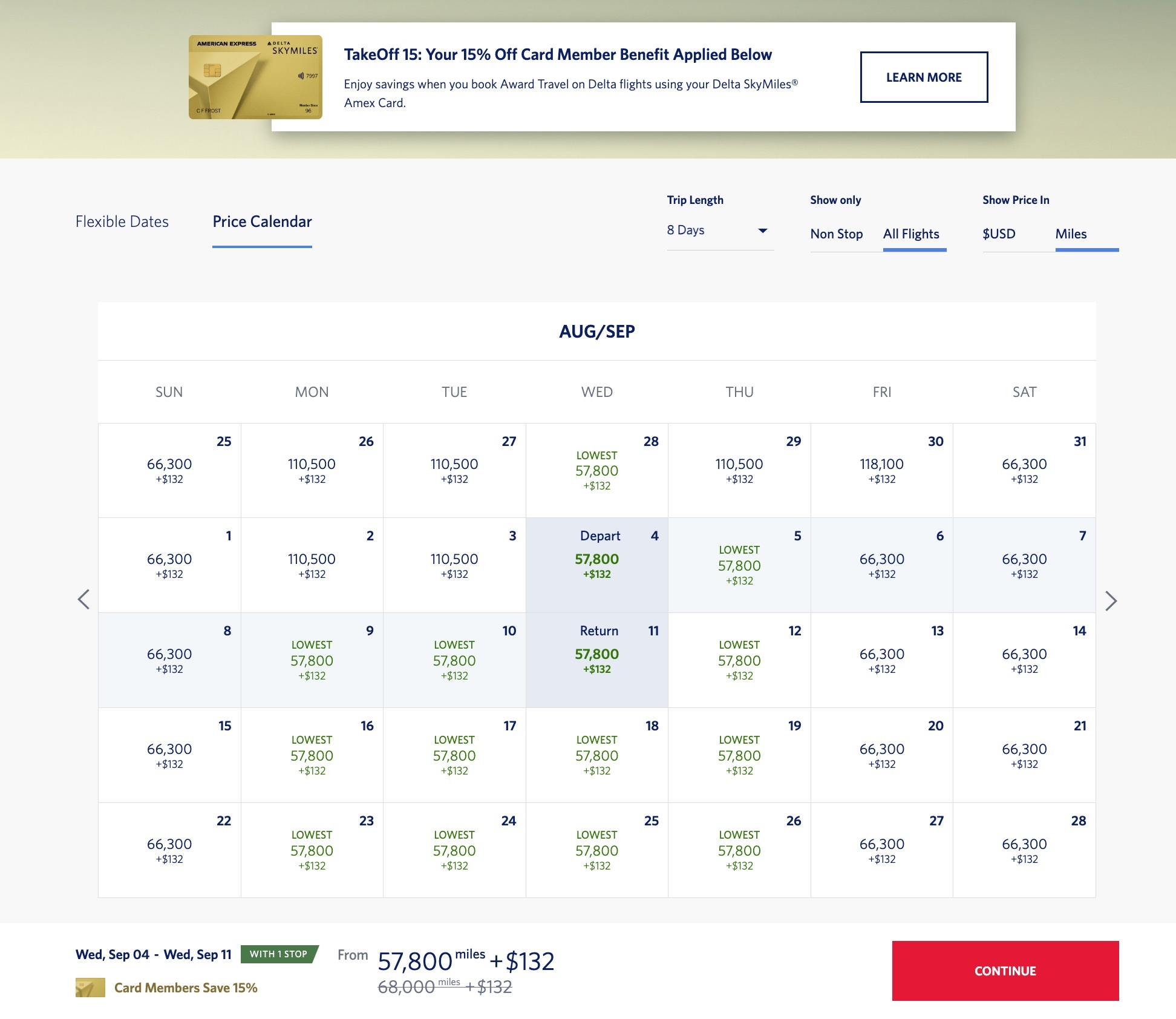 Delta SkyMiles Denver (DEN) to Sydney (SYD) flight with TakeOff 15 discount price calendar