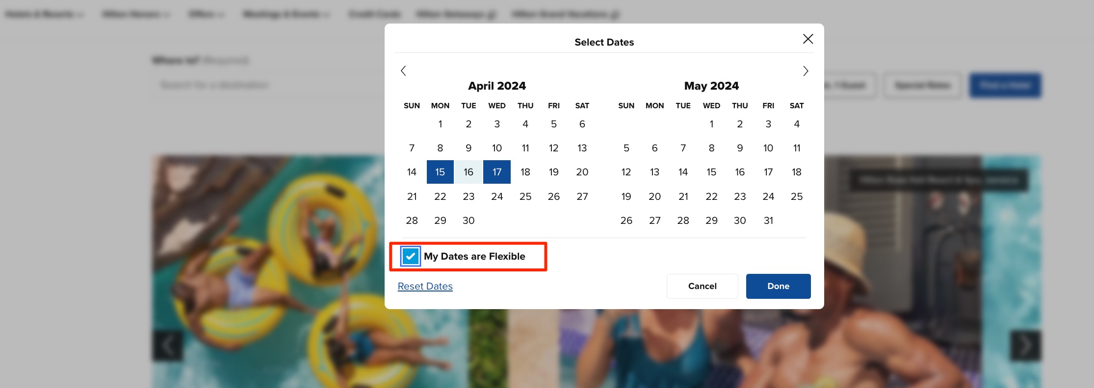 hilton flexible dates search