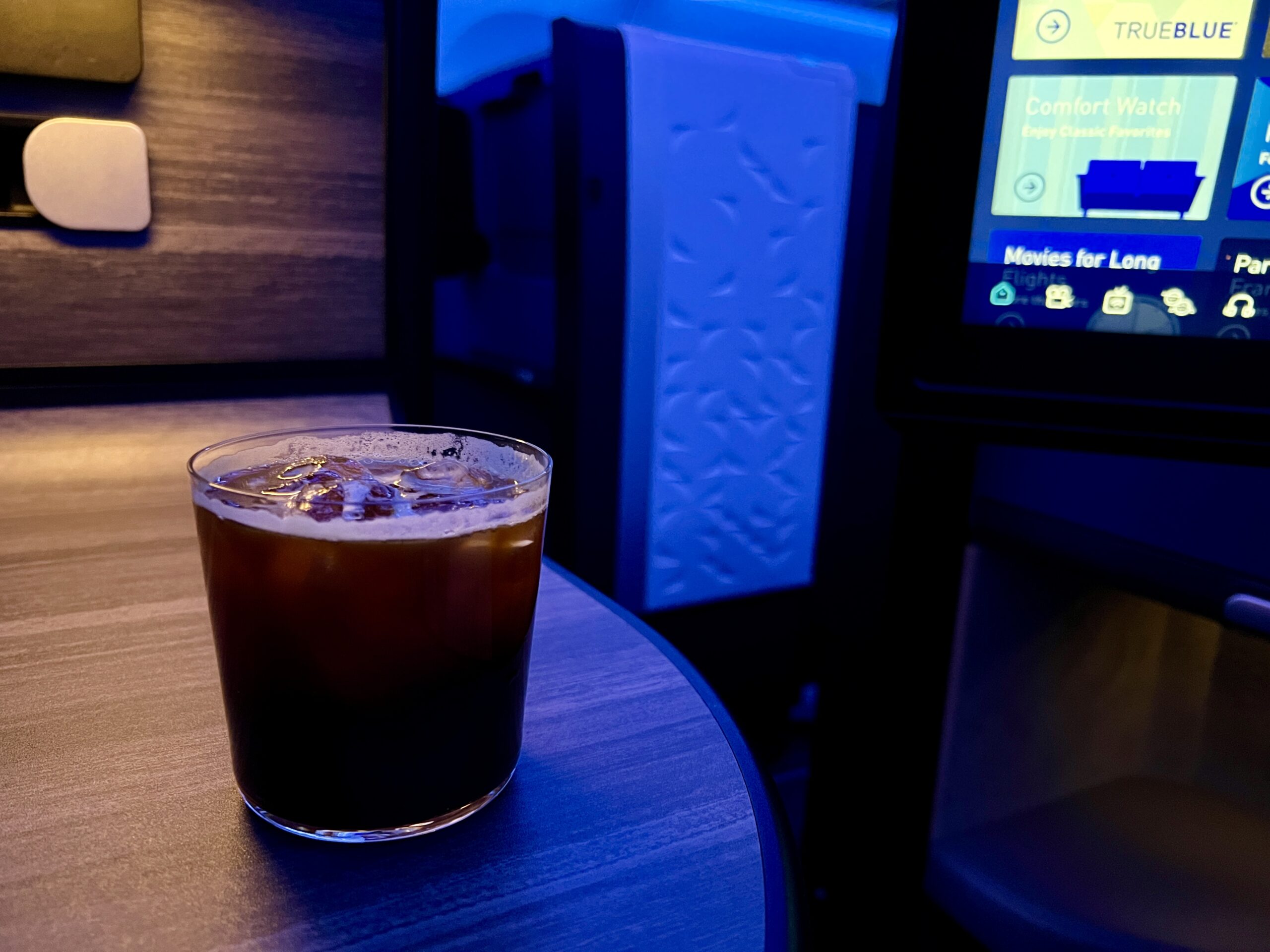 iced americano inside jetblue mint suites