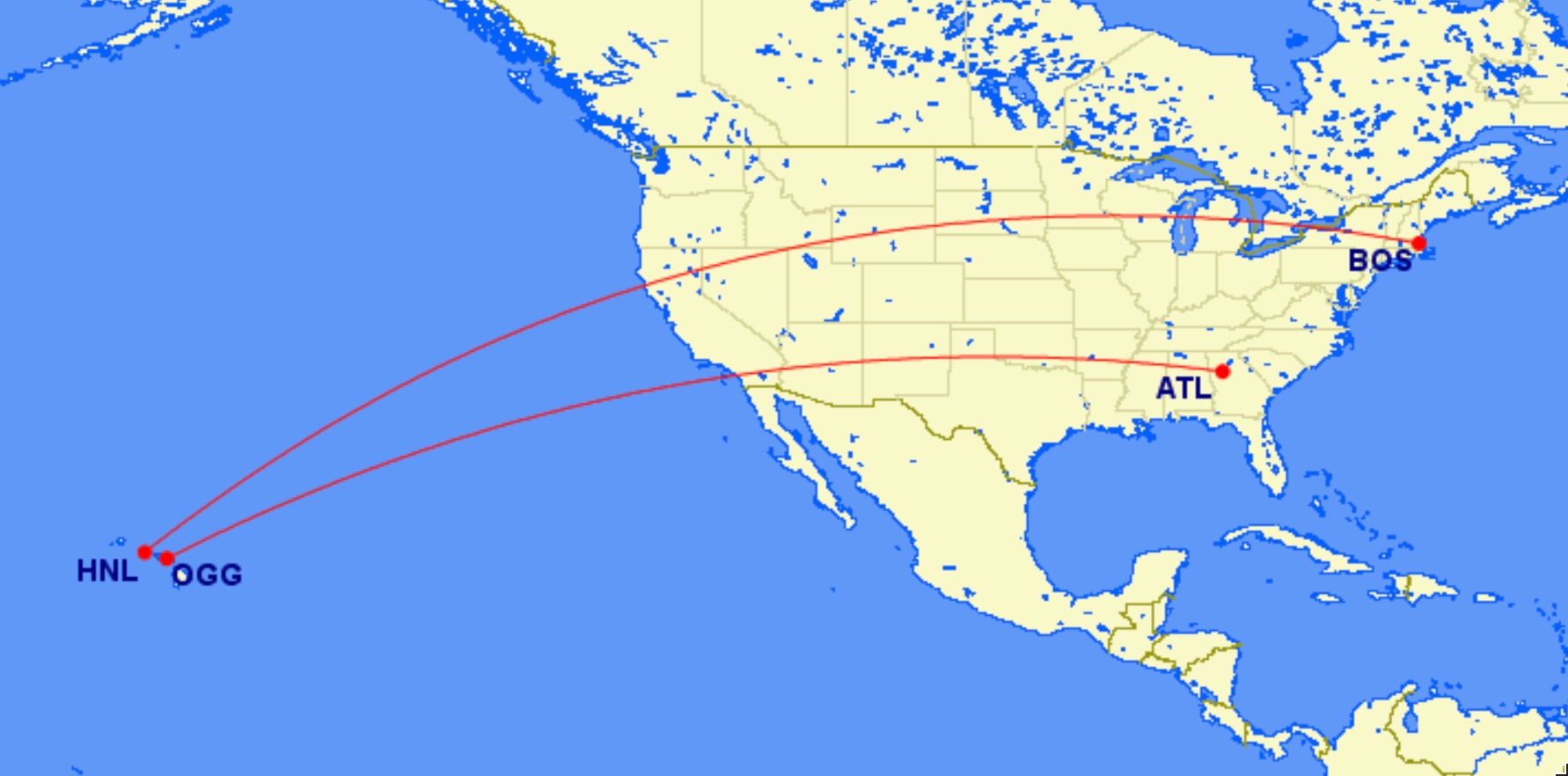 New Delta routes from Boston (BOS) and Atlanta (ATL) to Hawaii