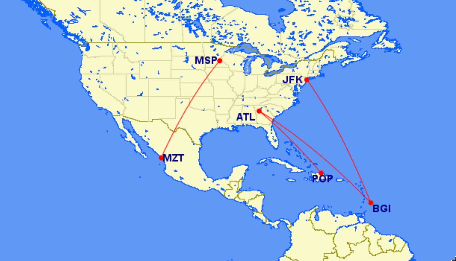 New Delta routes from hubs to Mexico and the Caribbean
