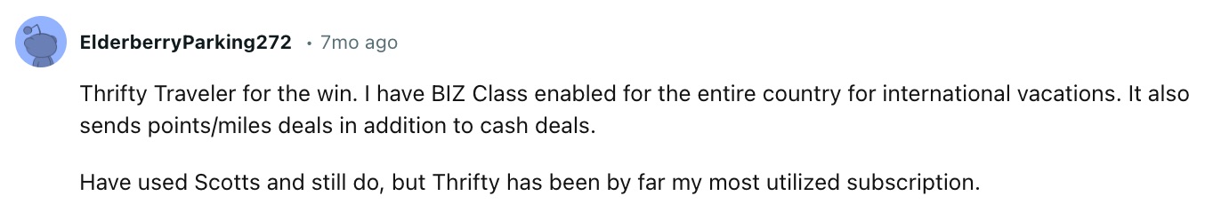 reddit post comparing thrifty traveler vs going