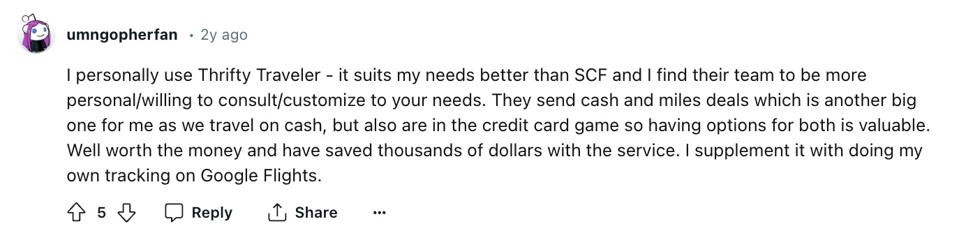 reddit testmonial thrifty traveler