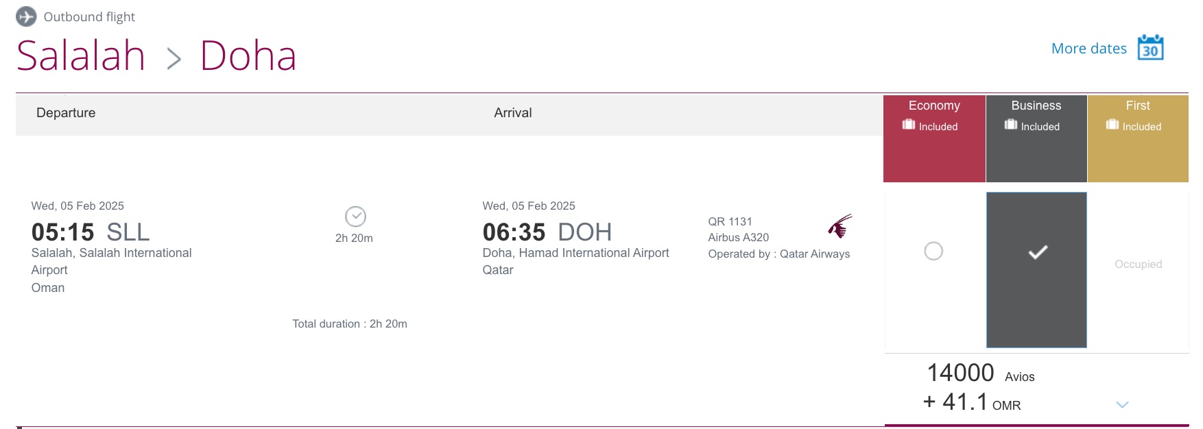 salalah to doha ticket