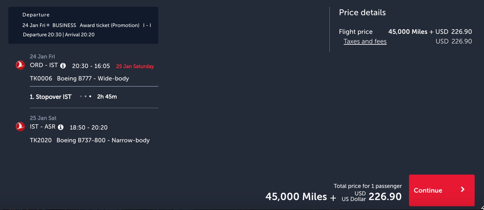 turkish airlines business class redemption