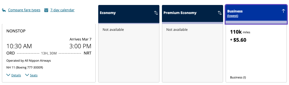 United miles for ANA biz class