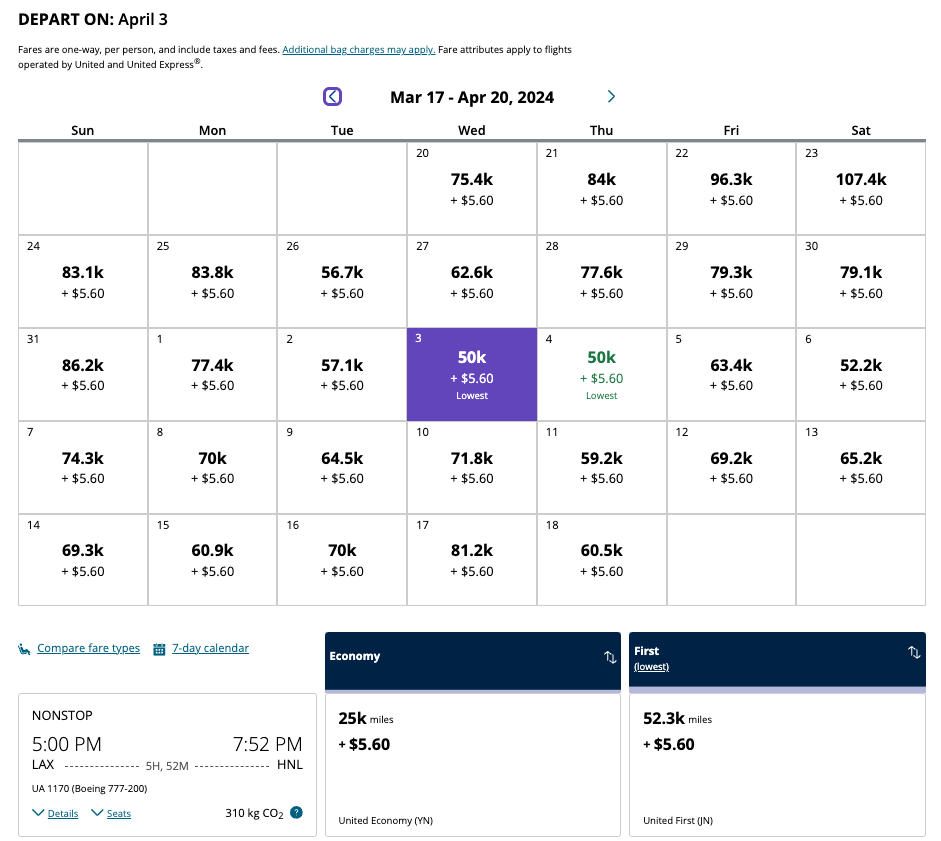 United miles lie-flat to hawaii