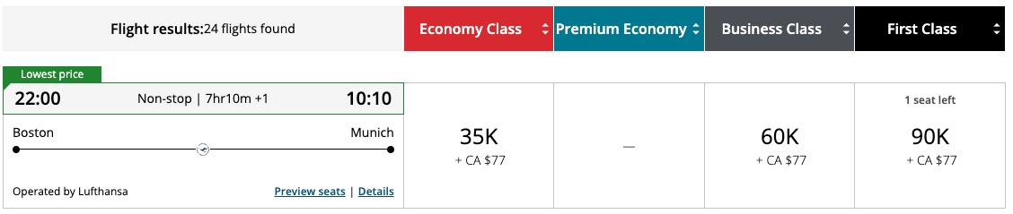 Air Canada Lufthansa BOS to MUC