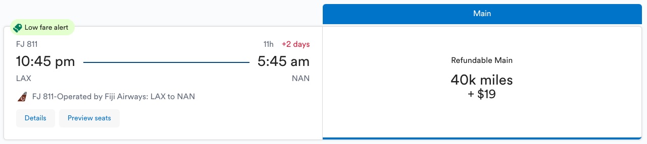 Alaska Airlines LAX to NAN Fiji Airways