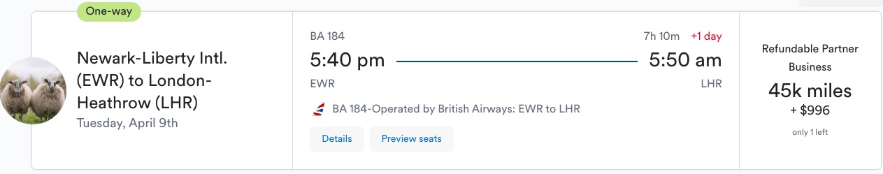 Alaska Airlines EWR to LHR British Airways Biz