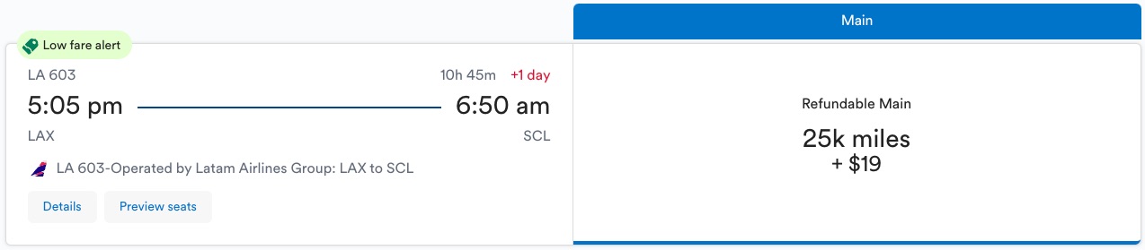 Alaska Airlines LATAM LAX to SCL economy