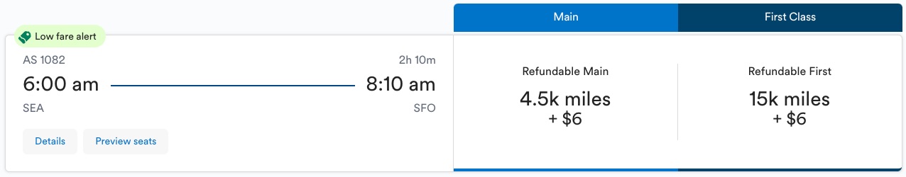 Alaska Airlines SEA to SFO