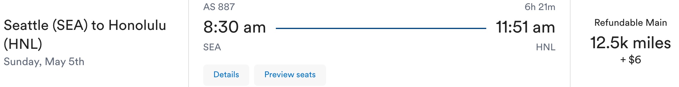 Alaska SEA to HNL economy