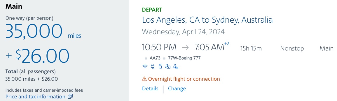 American Airlines LAX to SYD