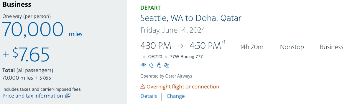 American Airlines Q-Suite SEA to DOH