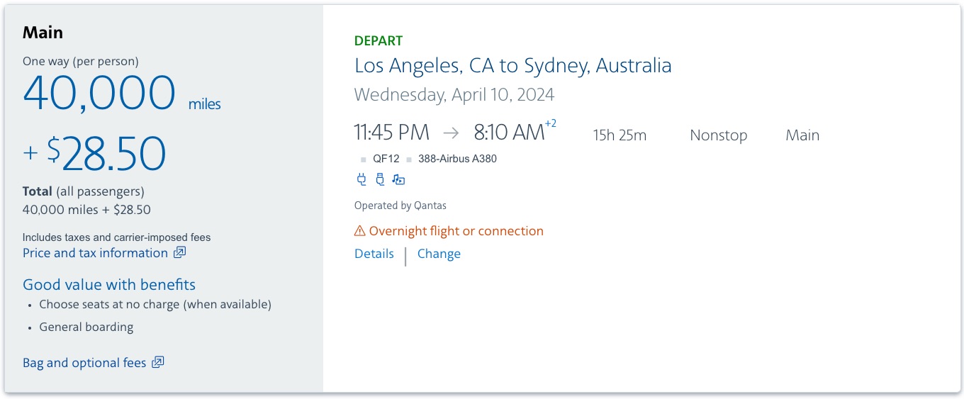 American Airlines Qantas Economy LAX to SYD