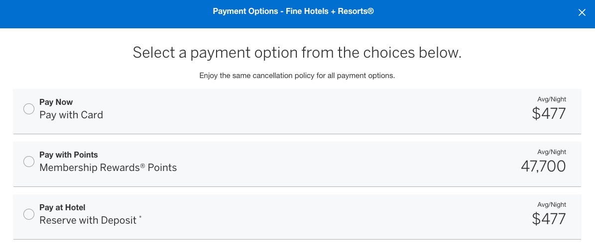 Amex FHR Payment Options
