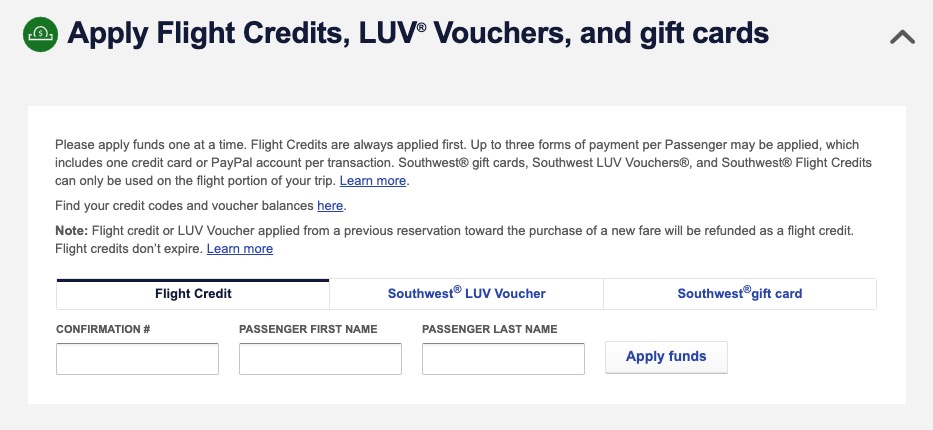 Apply credits and gift cards