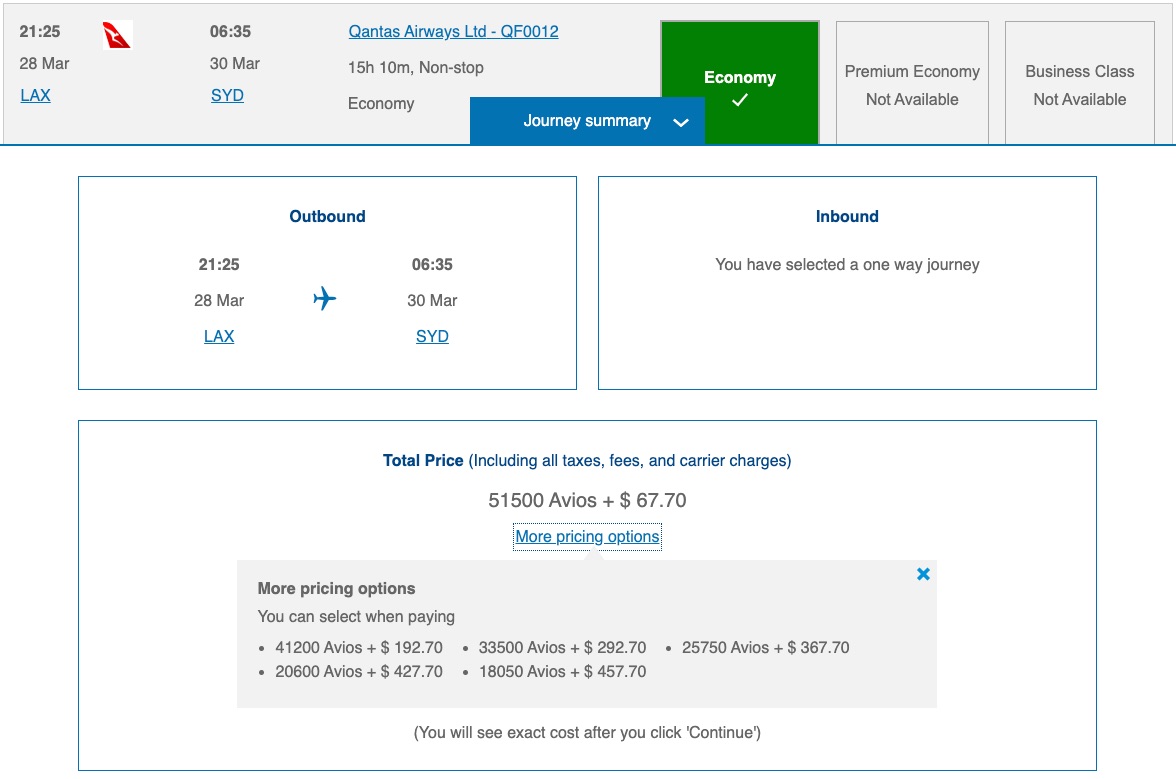 BA Qantas Economy LAX to SYD