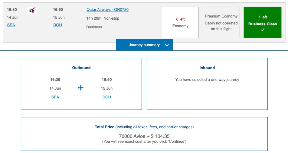 British Airways Q-Suite SEA to DOH