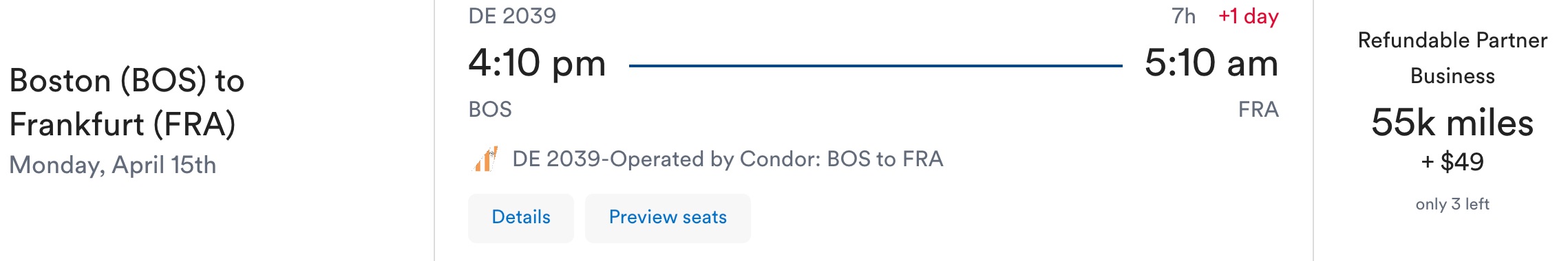 Condor Biz BOS to FRA