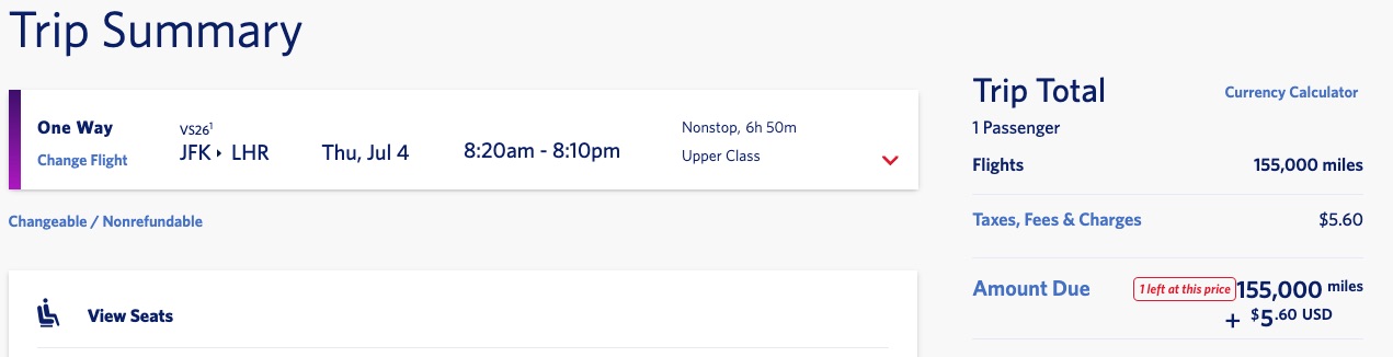 Delta Virgin Upper Class JFK to LHR