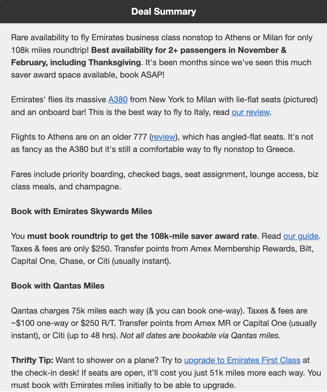 Emirates business class