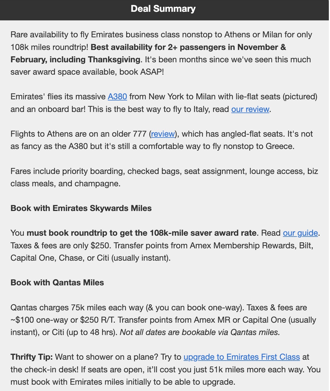 Emirates business class info