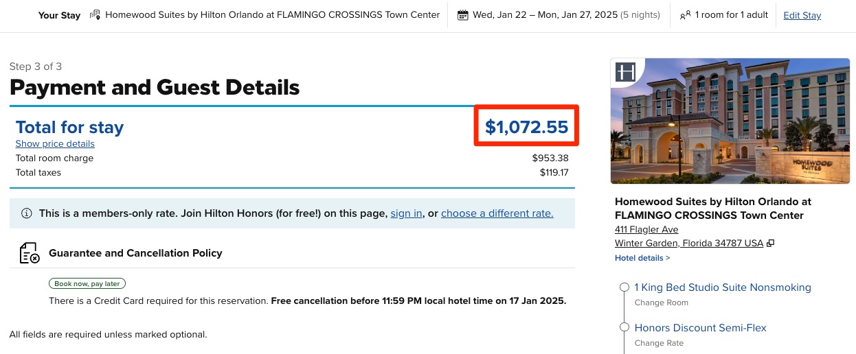 price for a stay at a hotel in orlando