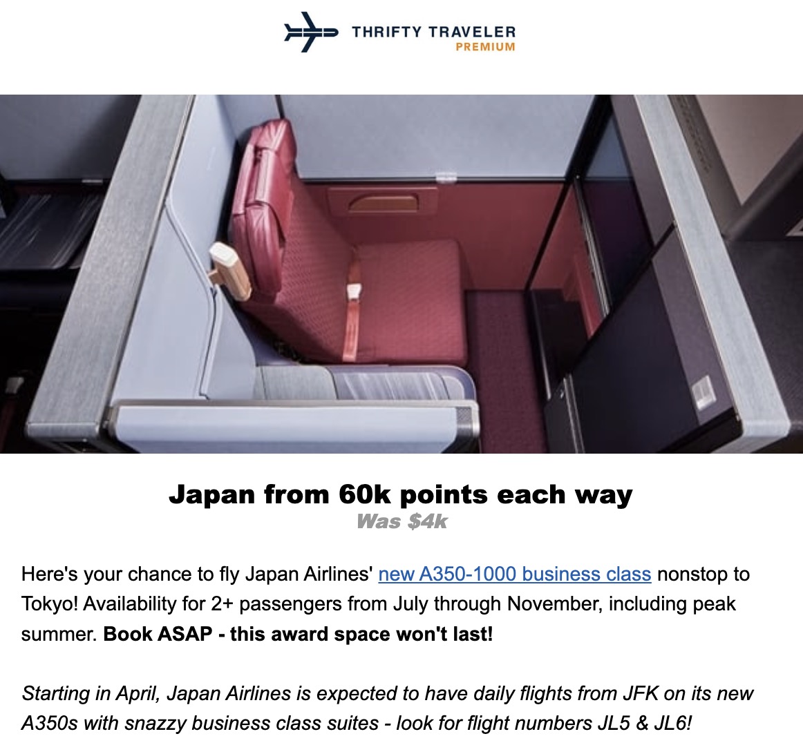 New Japan Airlines business class