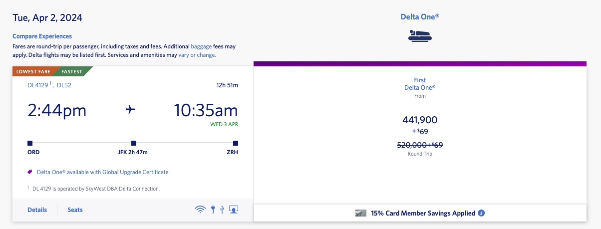 ORD to ZRh Delta One