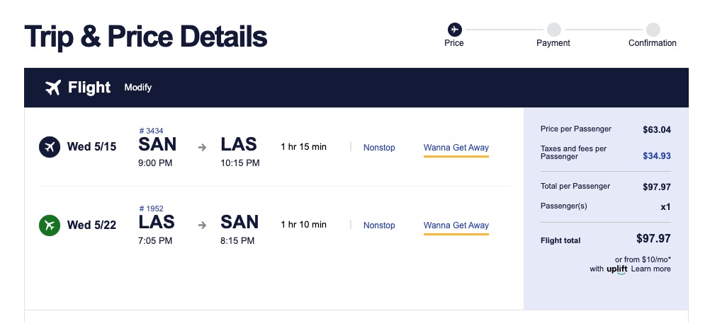 SAN LAS fare example