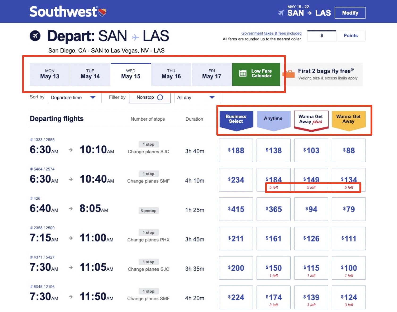 Southwest search results