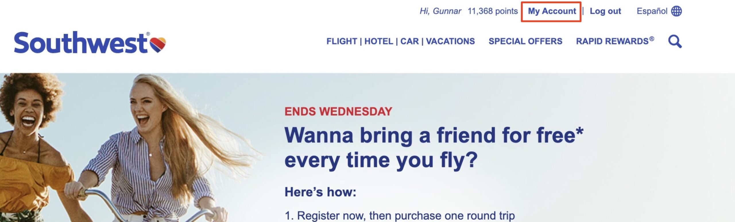 My account Southwest