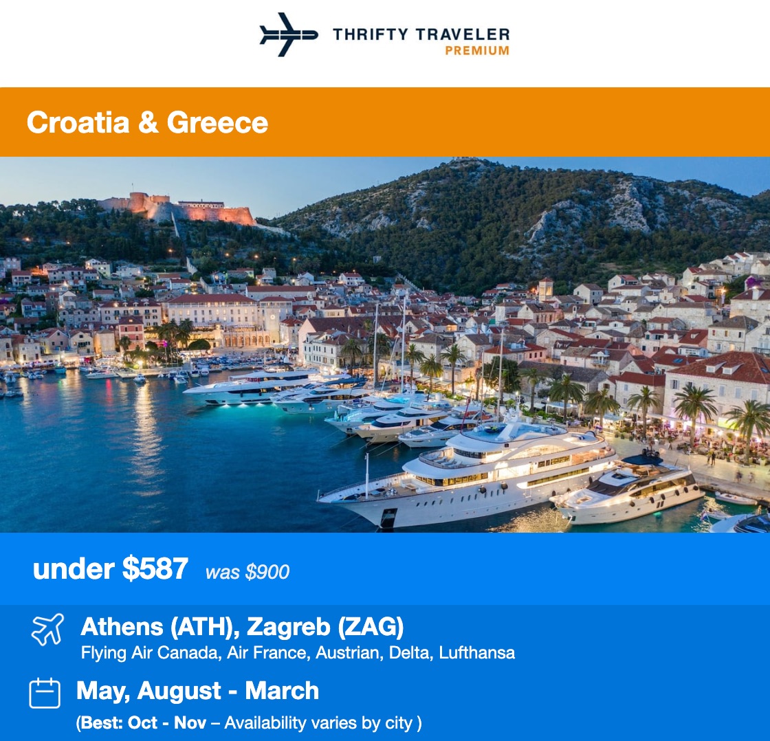Thrifty Traveler Premium Croatia Greece flight deal