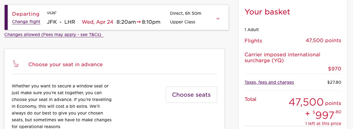 Virgin JFK to LHR Upper Class Flight