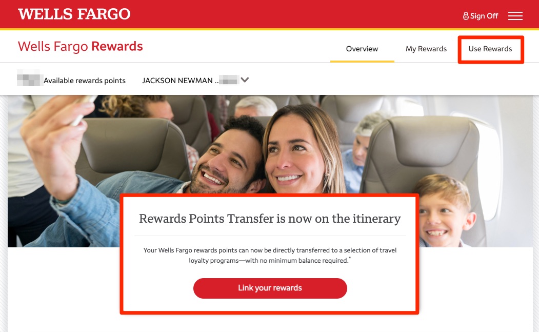 Wells Fargo Rewards homepage