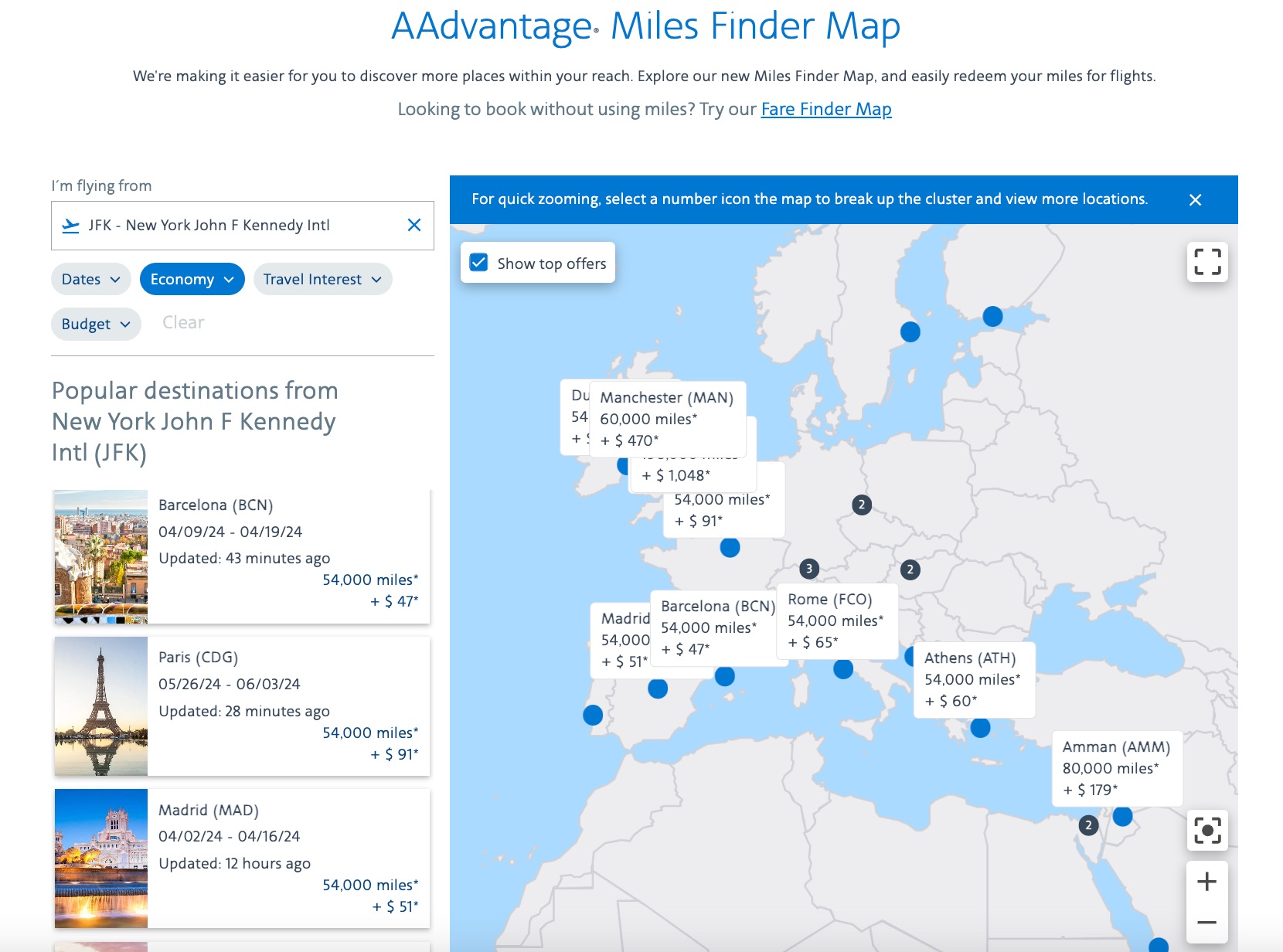 aadvantage miles finder map