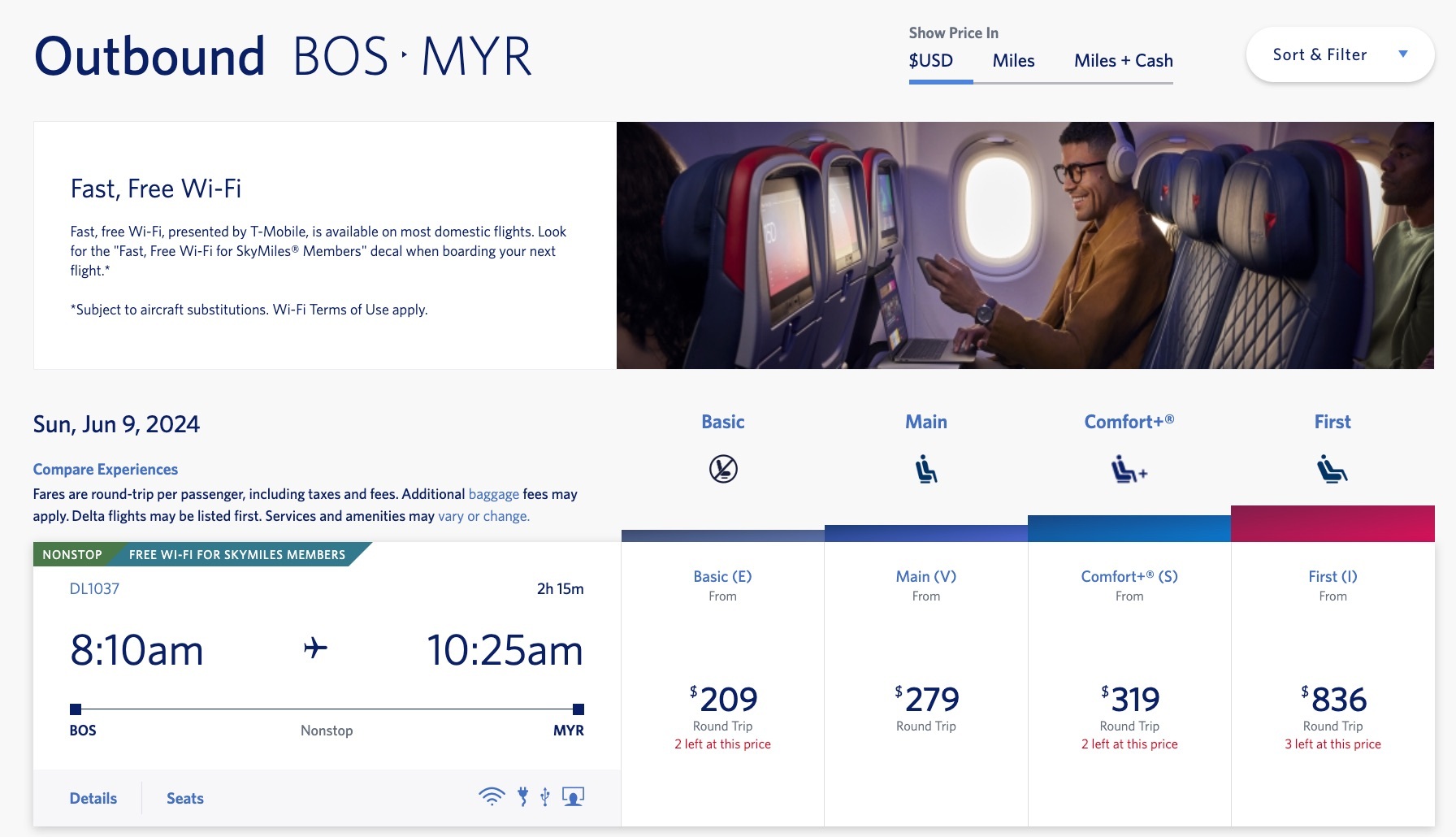 Delta Air Lines flight from Boston to Myrtle Beach