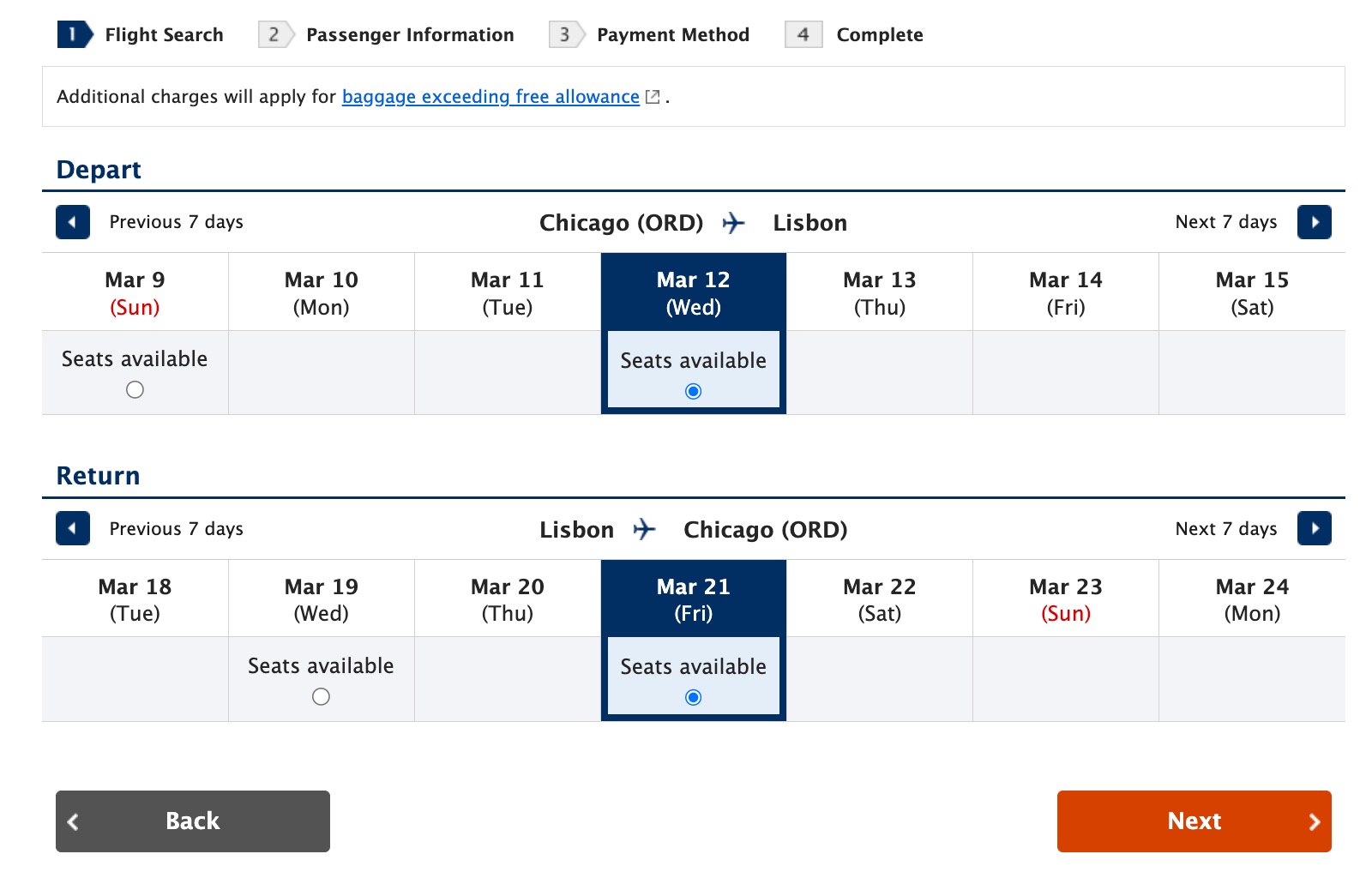 chicago to lisbon ana search result
