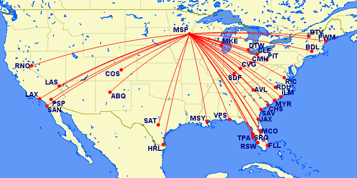 In a Price War in Minneapolis, Delta Uses Basic Economy as a Weapon 2 delta upsell map
